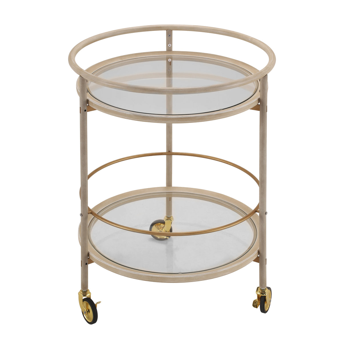 Round Bar Cart with Tempered Glass Shelves