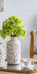 D5.3x10.6" Ceramic Cylinder Vase with Multi-Colored Floral Motifs