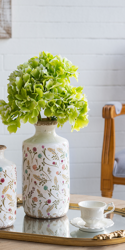 D5.3x10.6" Ceramic Cylinder Vase with Multi-Colored Floral Motifs