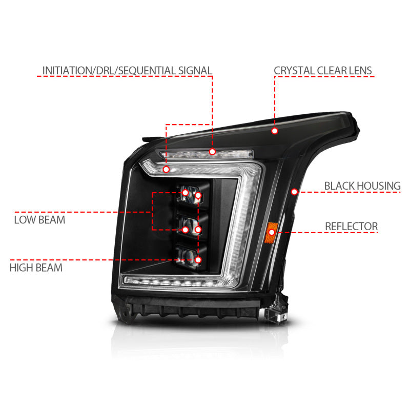 ANZO 15-20 GMC Yukon (Incl XL - Factory Halogen Models) Full LED Proj Headlights Black - Pass. Side 111635X-R