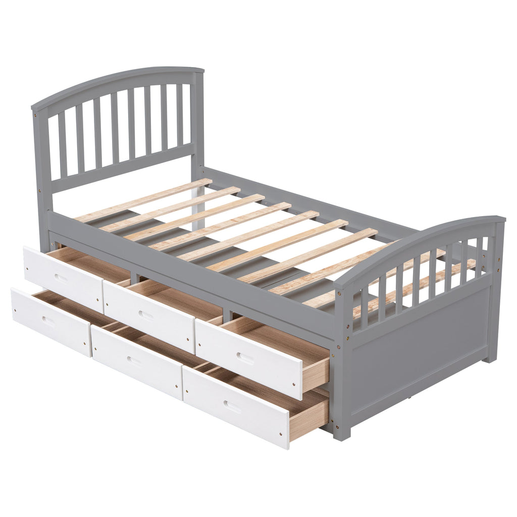 Twin Size Platform Storage Bed with 6 Drawers, Grey