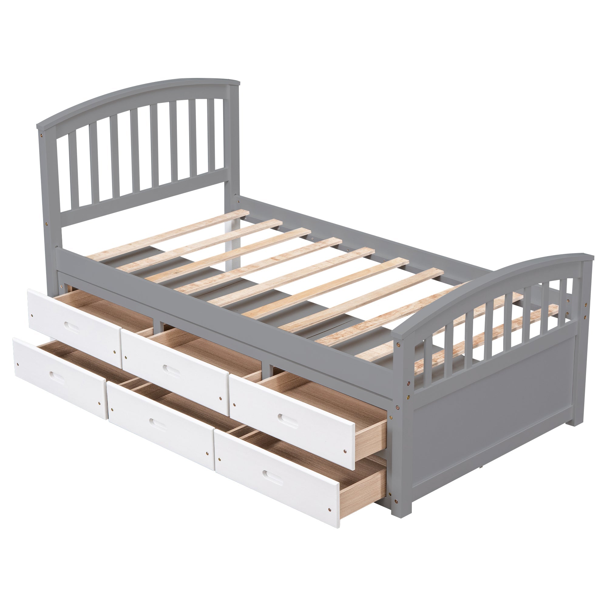 Twin Size Platform Storage Bed with 6 Drawers, Grey
