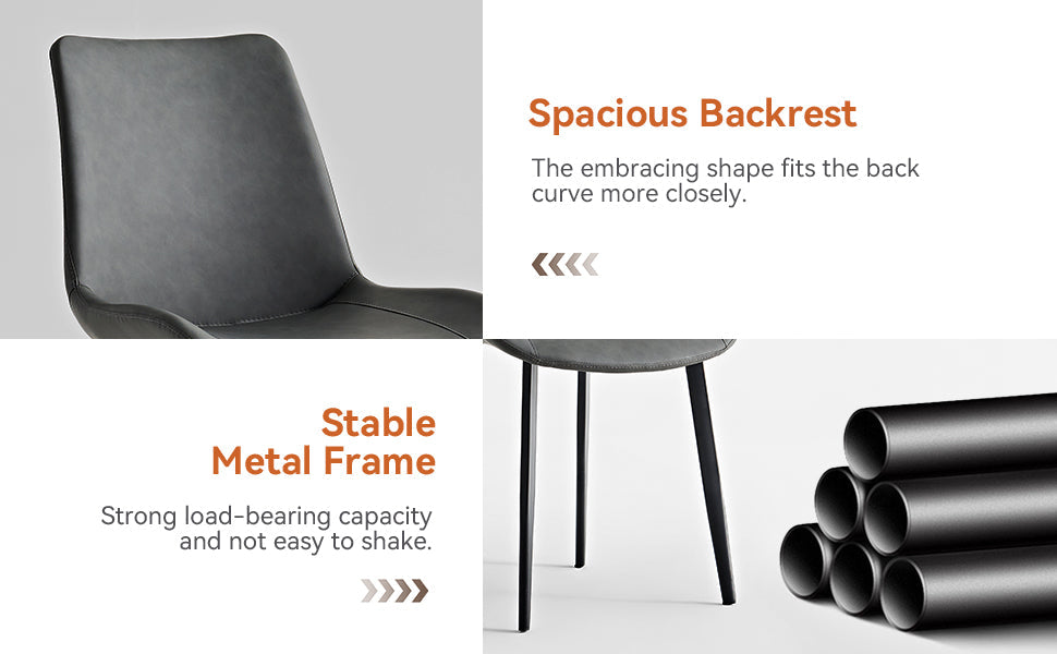 Grey PU Leather & Iron Leg Dining Chairs (2-Piece)
