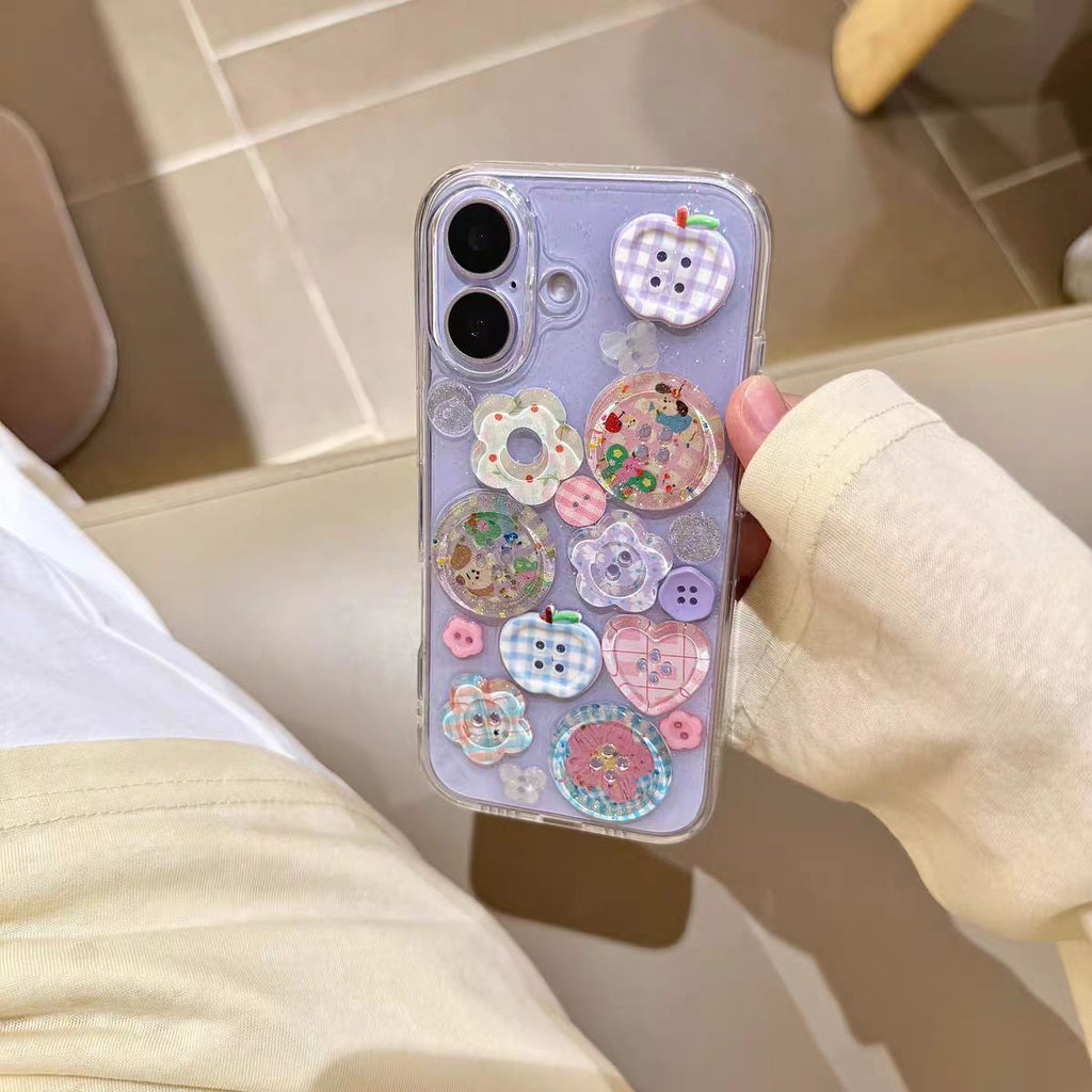 3D Epoxy Flower Button Phone Case