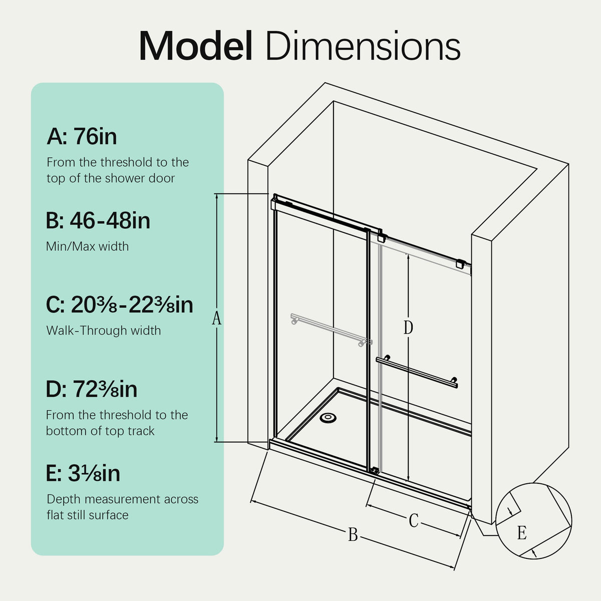 Frameless Double Sliding Shower Door - 46-48" W x 76" H