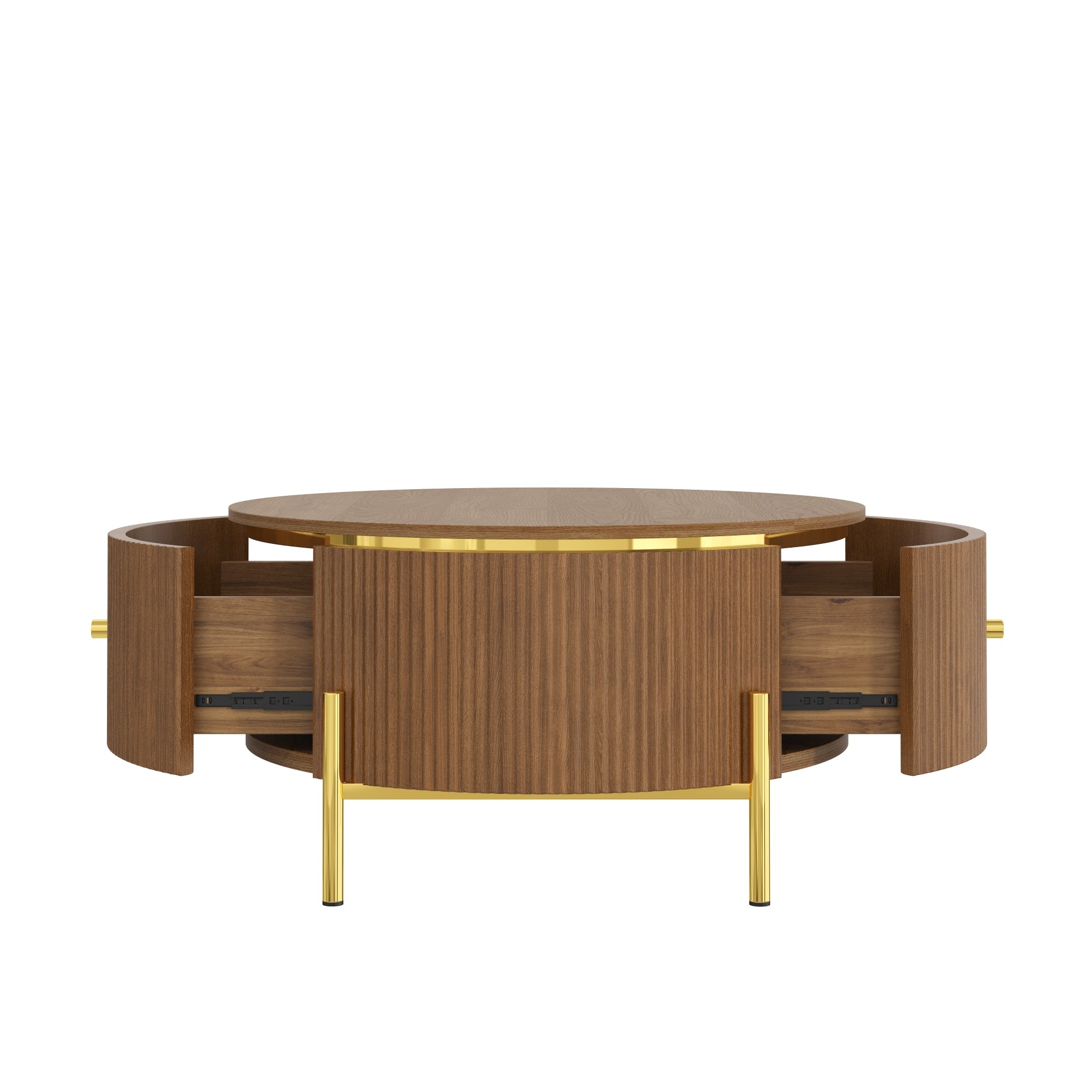 Modern Round Coffee Table with 2 Large Drawers
