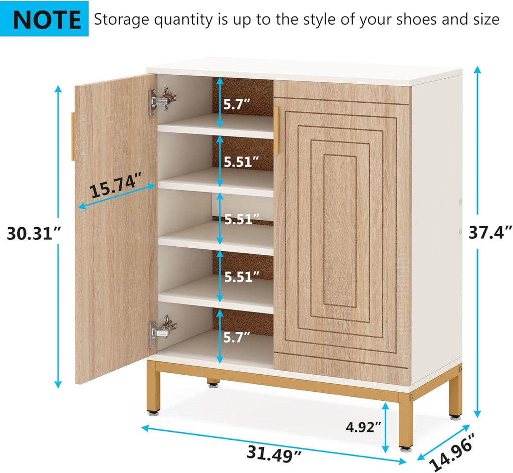 31.5" White & Natural Wood Shoe Cabinet