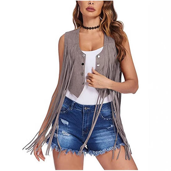 Suede-velvet Vest Womens Mid-length Top
