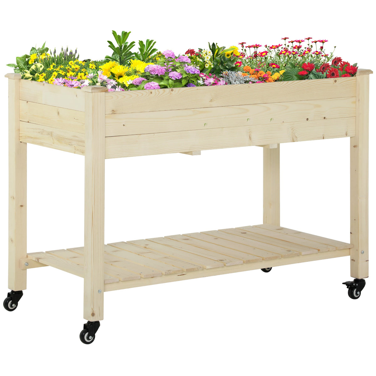 Outsunny Raised Garden Bed with Lockable Wheels