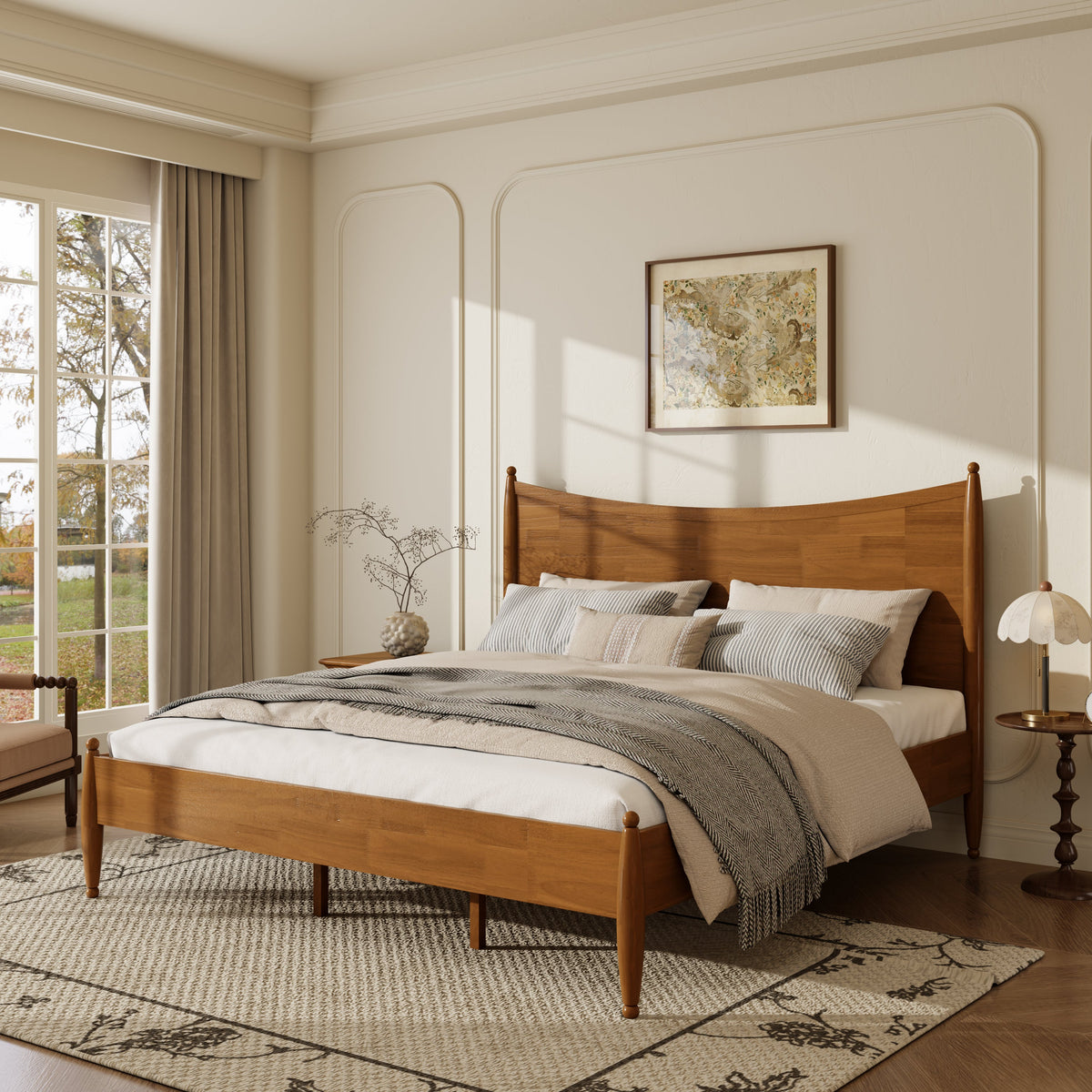 Modern Classic King Size Solid Wood Platform Bed Frame