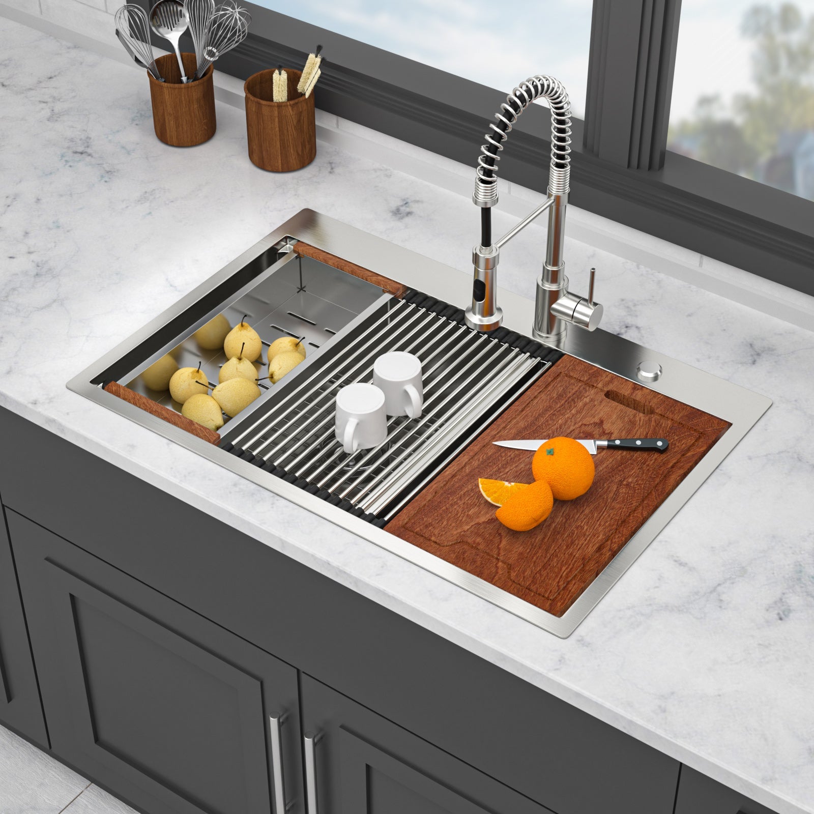 Topmount Drop In Kitchen Sink - 33" x 22" Double Bowl (60/40)