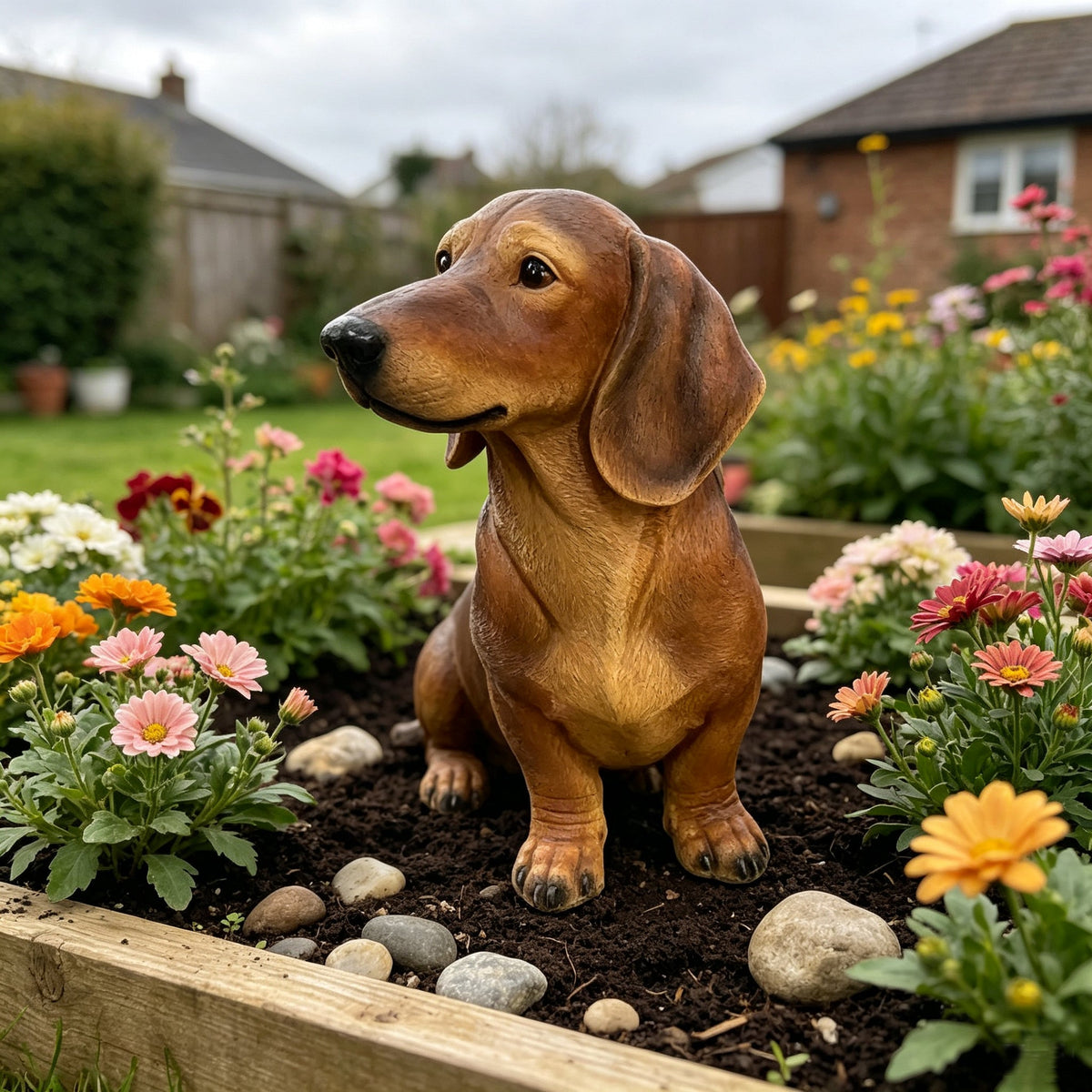 26'' Brown Dachshund Statue - Realistic Life Size Wiener Dog Figurine