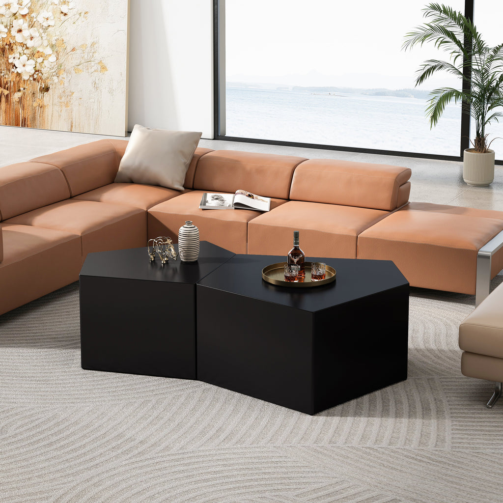 Irregular Pentagon Nesting Coffee Table Set - Black, Set of 2