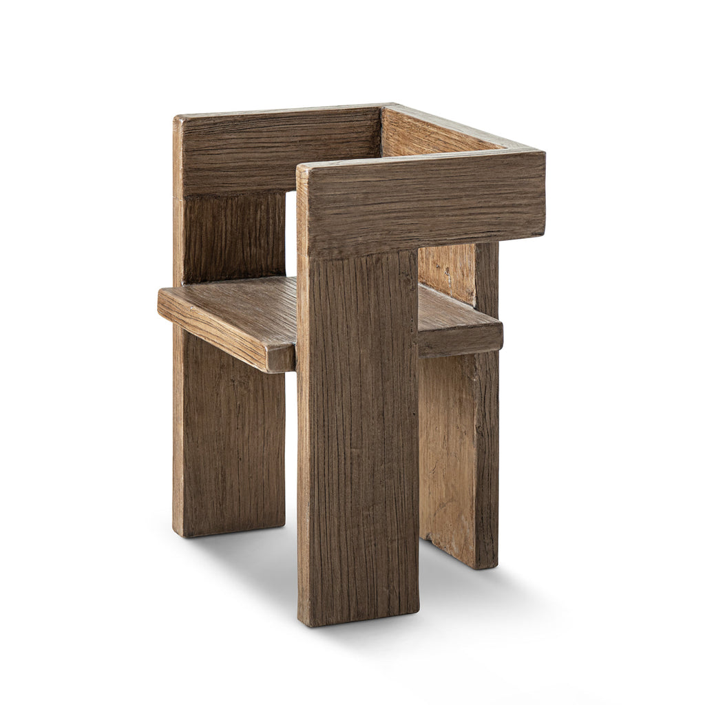 Avenel Solid Reclaimed Elm Sculptural Block Accent Chair