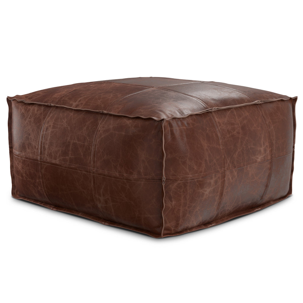 Sheffield 26 Inch Wide Square Coffee Table Pouf in Distressed