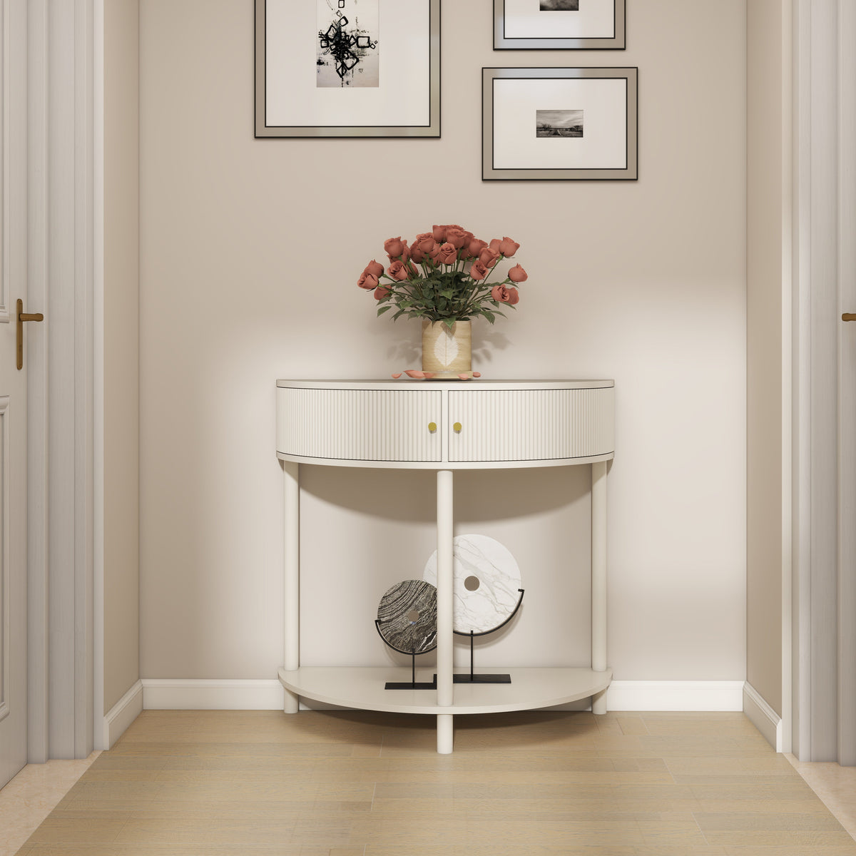 Artisan-Crafted Wave-Pattern Demi-Lune Console Table