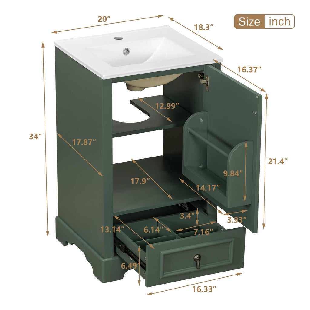 20 Inch Bathroom Vanity with Ceramic Sink