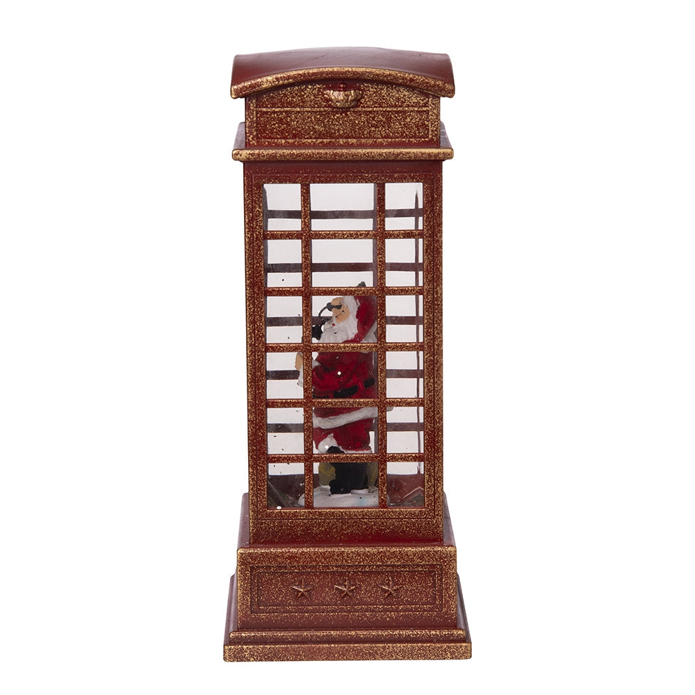4x4x10"H Christmas Lighted Water Spinning Phone Booth With Santa