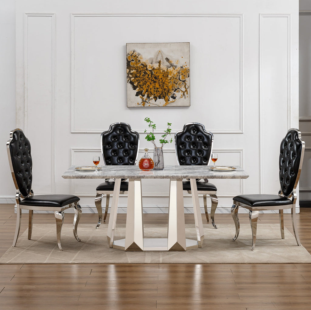 Modern Faux Marble Dining Table for 6