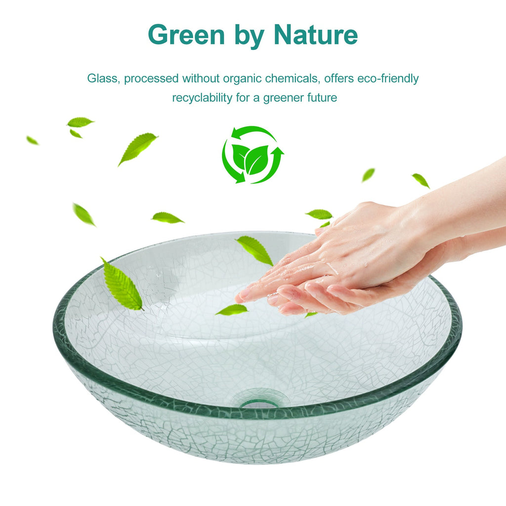 Bathroom Artistic Tempered Crackle-Glass Vessel Sink