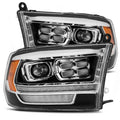AlphaRex 09-18 Dodge Ram 1500HD PRO-Series Proj Headlight Plnk Style Blk w/Chrm Acc w/Seq Signal/DRL 880523 *Discontinued