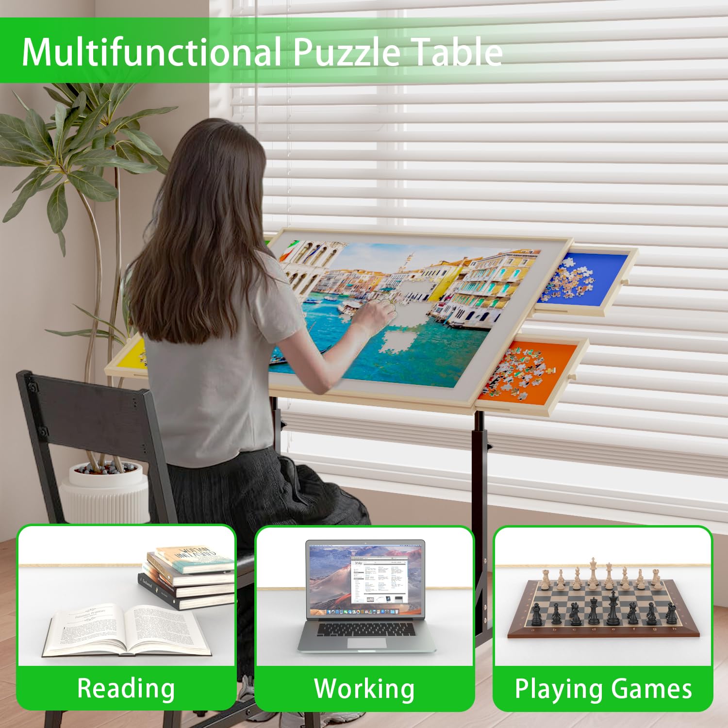 Wooden 1500 Pieces Puzzle Table with Drawer