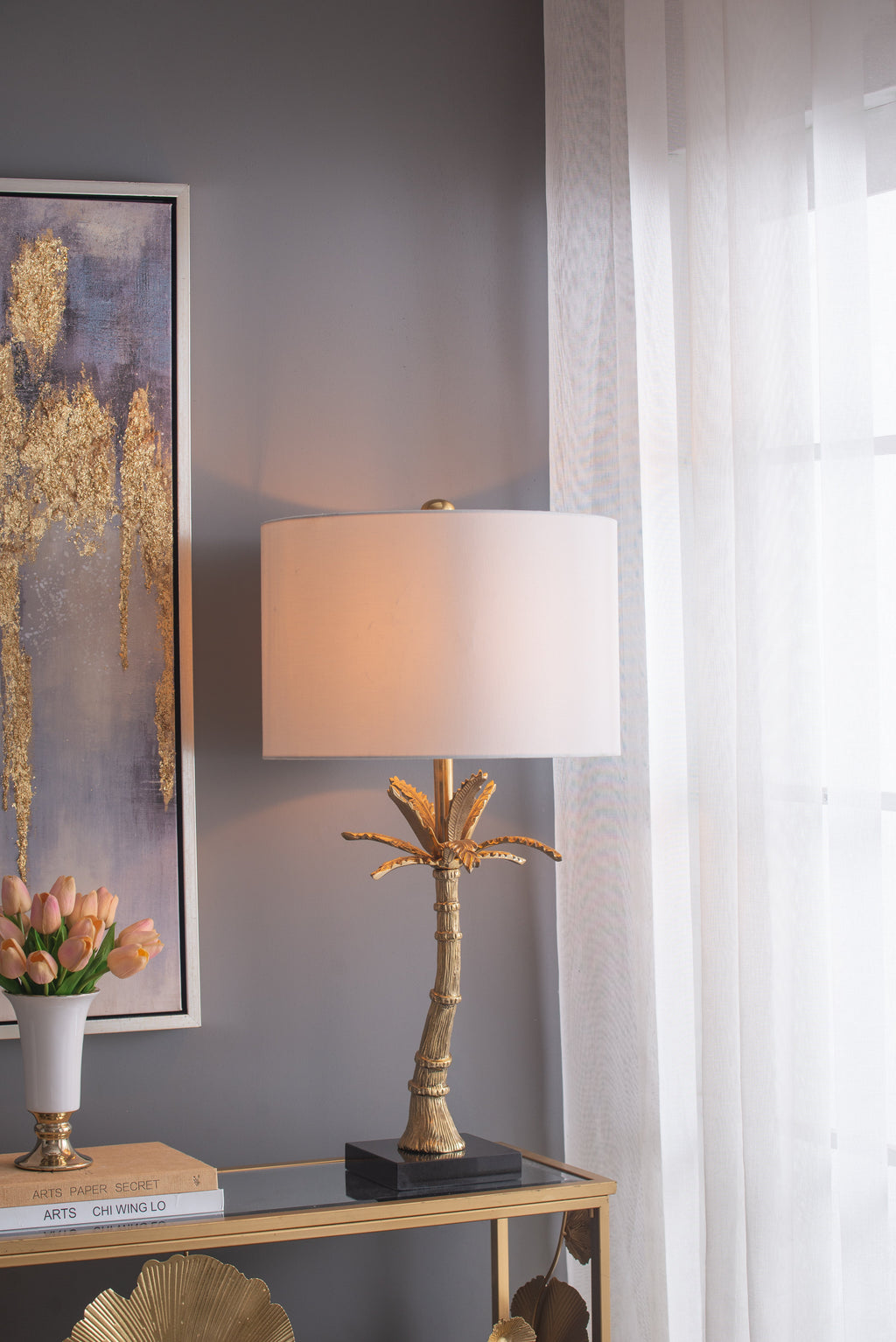 D16x31" Leaf Lamp with Marble Base