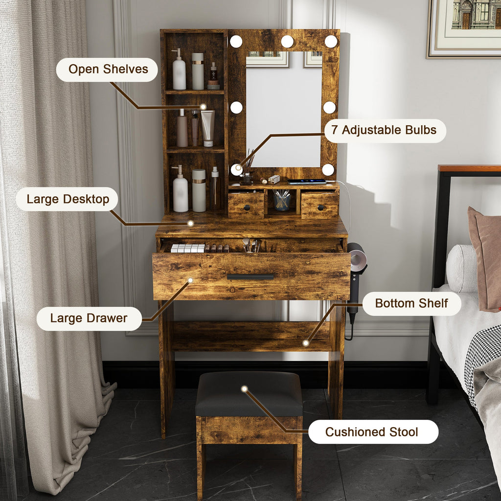 Vanity Table with Mirror & Adjustable LED Lights