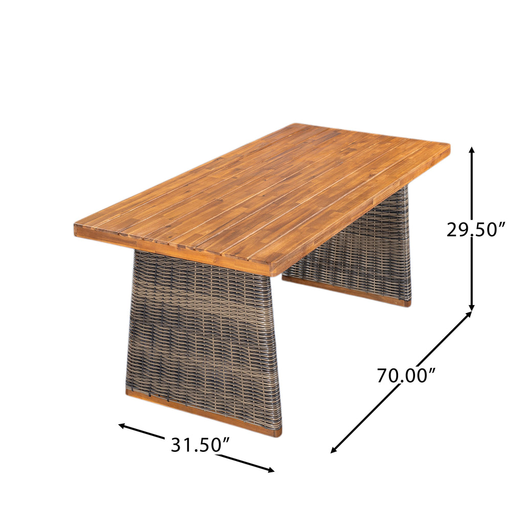 Outdoor Acacia Wood Dining Table Set With 1 Table And 1 Bench