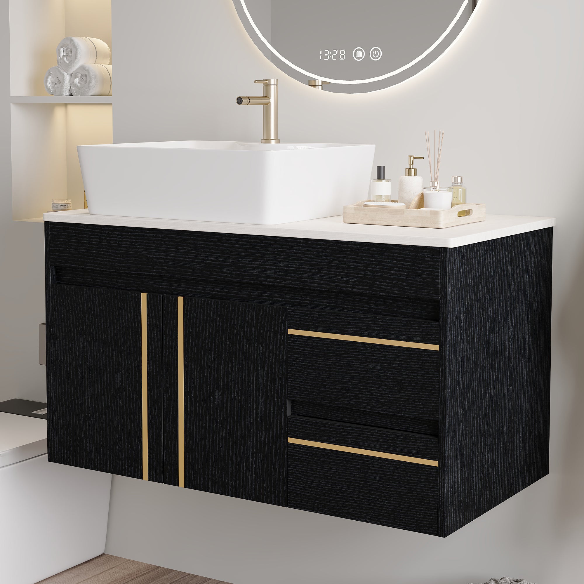 36" Wall-Mounted Bathroom Vanity with Vessel Sink