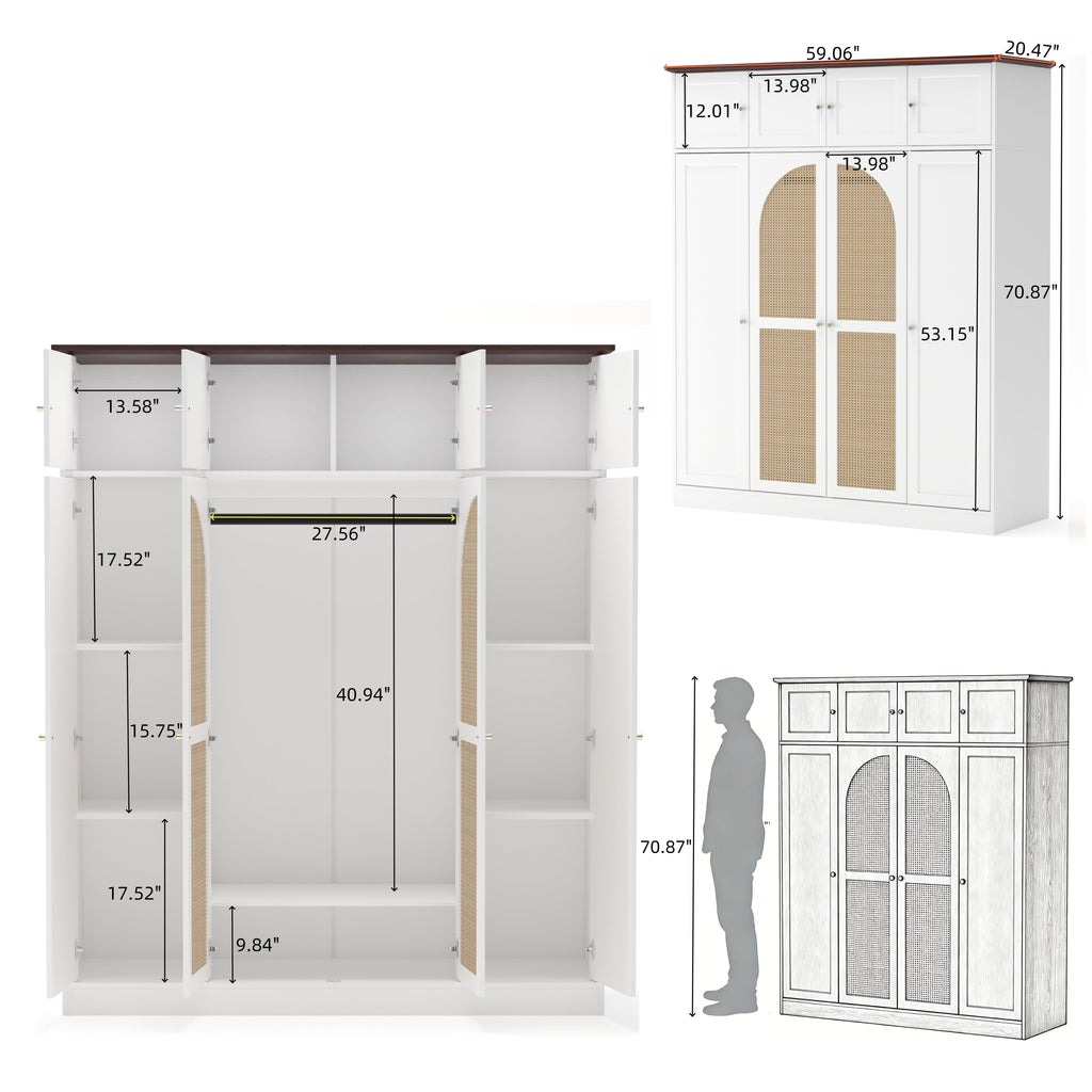 70.87" Tall 8-Door Large Capacity Armoire Wardrobe Closet
