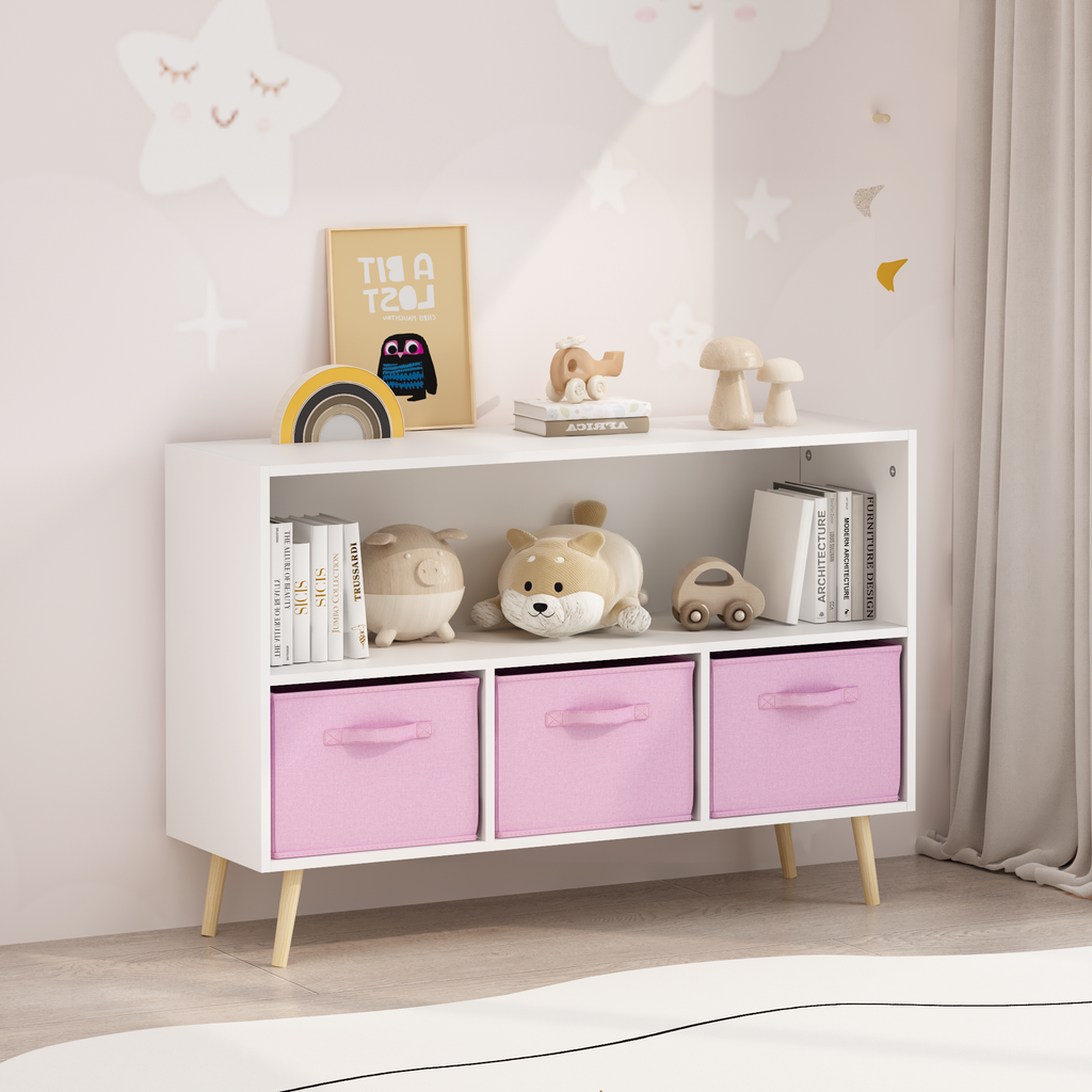 Kids Bookcase with Collapsible Fabric Drawers