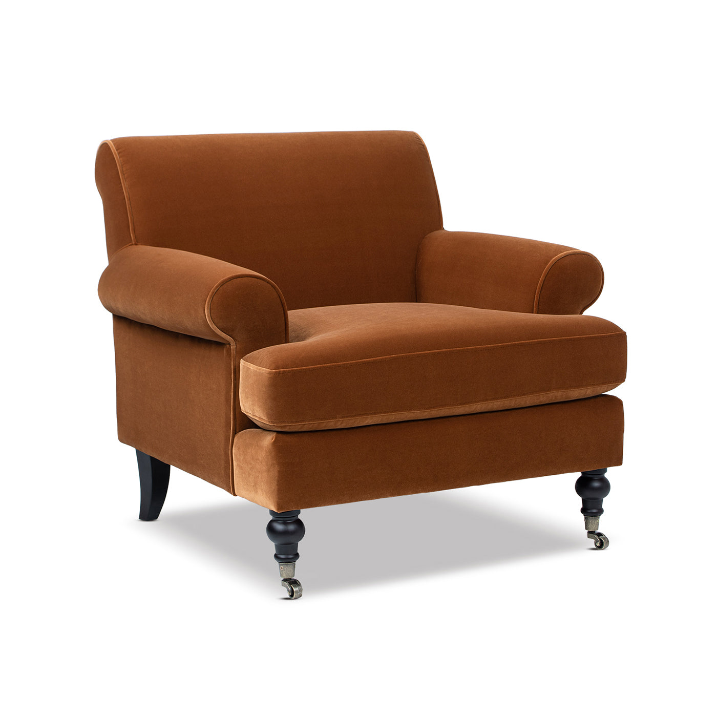 Alana 38" Lawson Accent Arm Chair with Metal Casters, Burnt