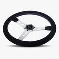 The Daytona | Black Alcantara Suede | Silver Spoke | Bavarian Stitch