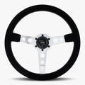 The Daytona | Black Alcantara Suede | Silver Spoke | White Stitch