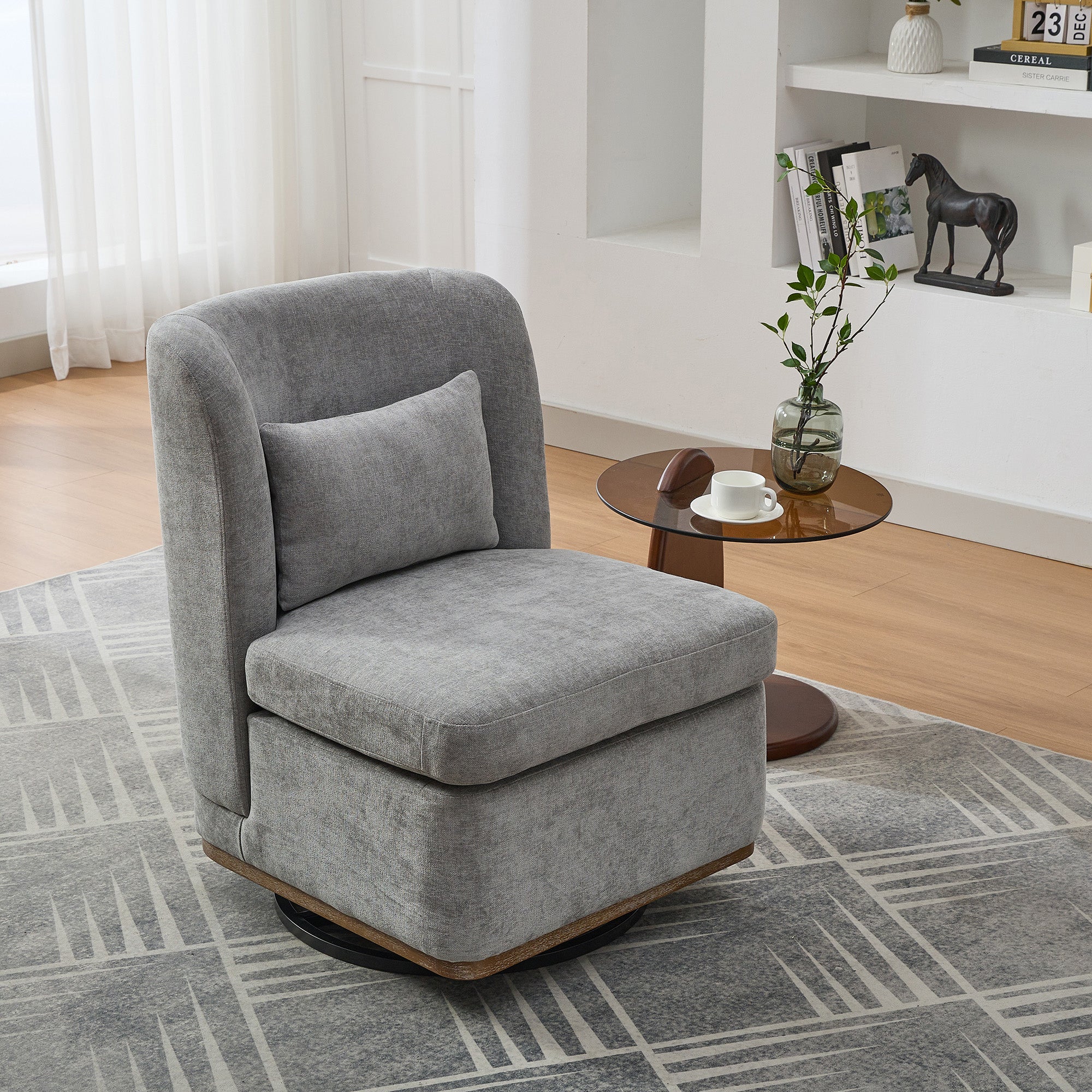 25.2" Wide Modern Chenille Swivel Chair