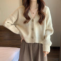 Autumn And Winter New Women's Korean-style V-neck Long-sleeved Sweater Cardigan Women's Fashionable All-matching Solid Color Top Coat