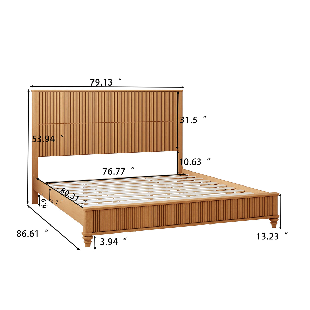 Solid Wood King Bed Frame with Tall Headboard