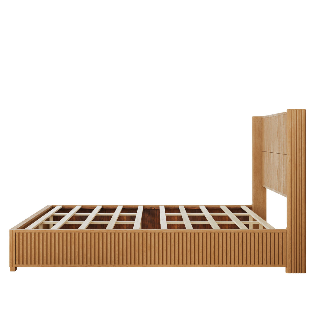 Solid Wood Platform Bed Frame with Headboard - King Size