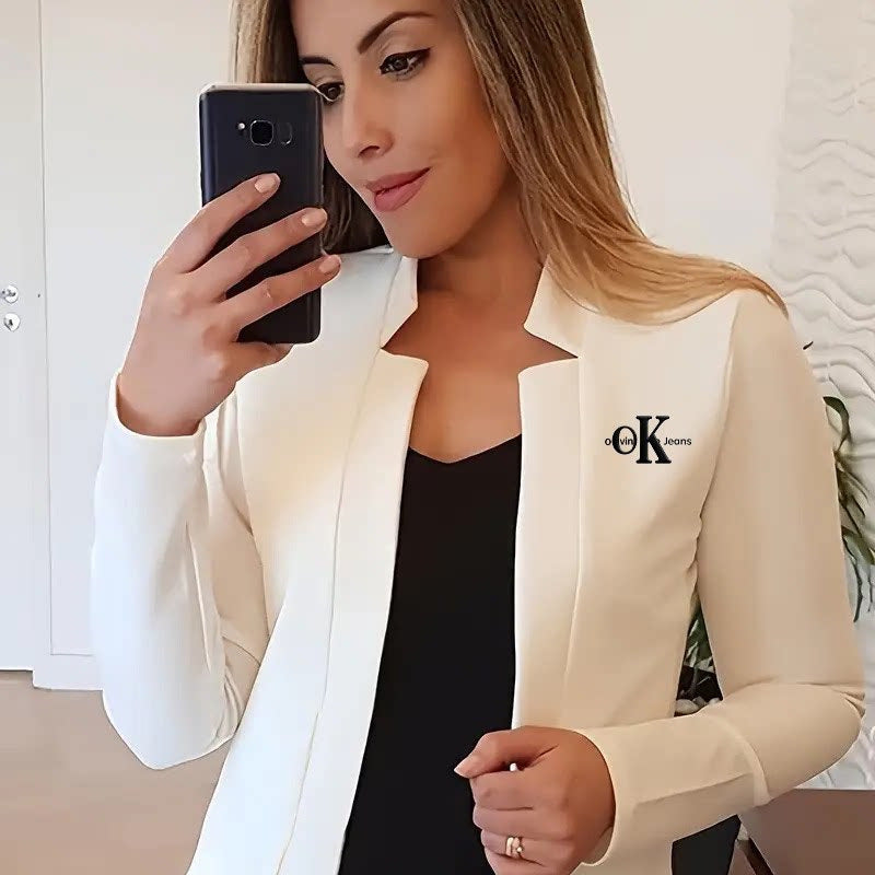 Womens Petite Blazer Cardigan Slim-Fit Long-Sleeve Coat