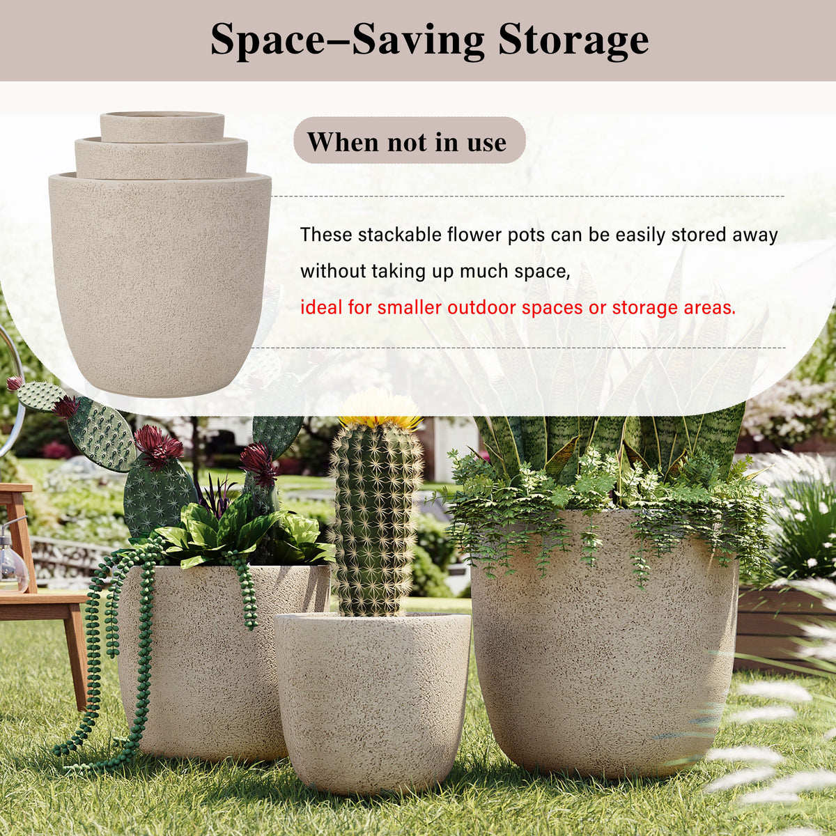 U_Style Lightweight Matte Textured MGO Outdoor Indoor Flower Pot Set