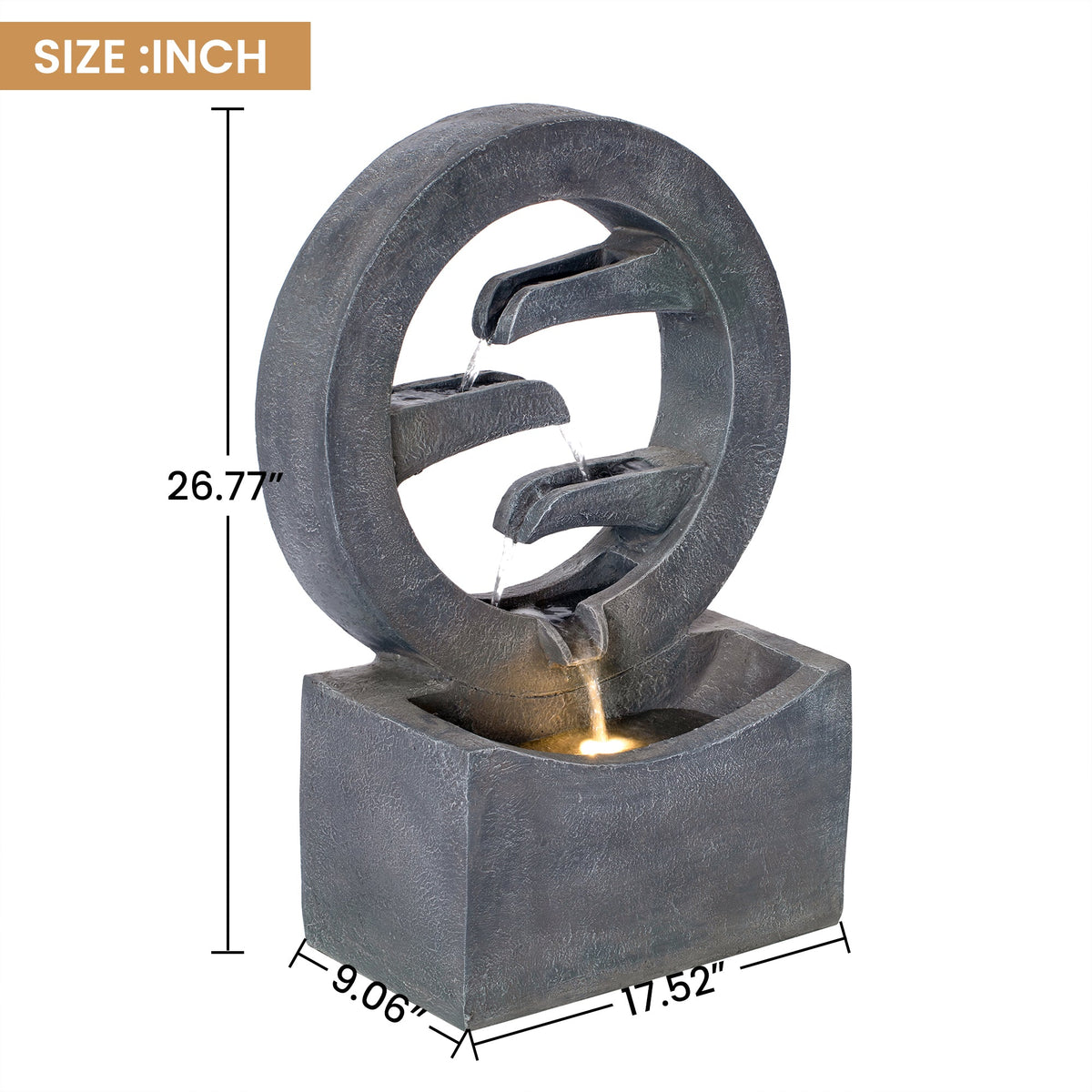 26.77"H Modern Circular Outdoor Fountain with LED Light