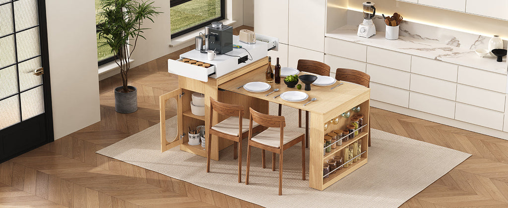 TREXM Extendable Dining Table with Folding Tabletop