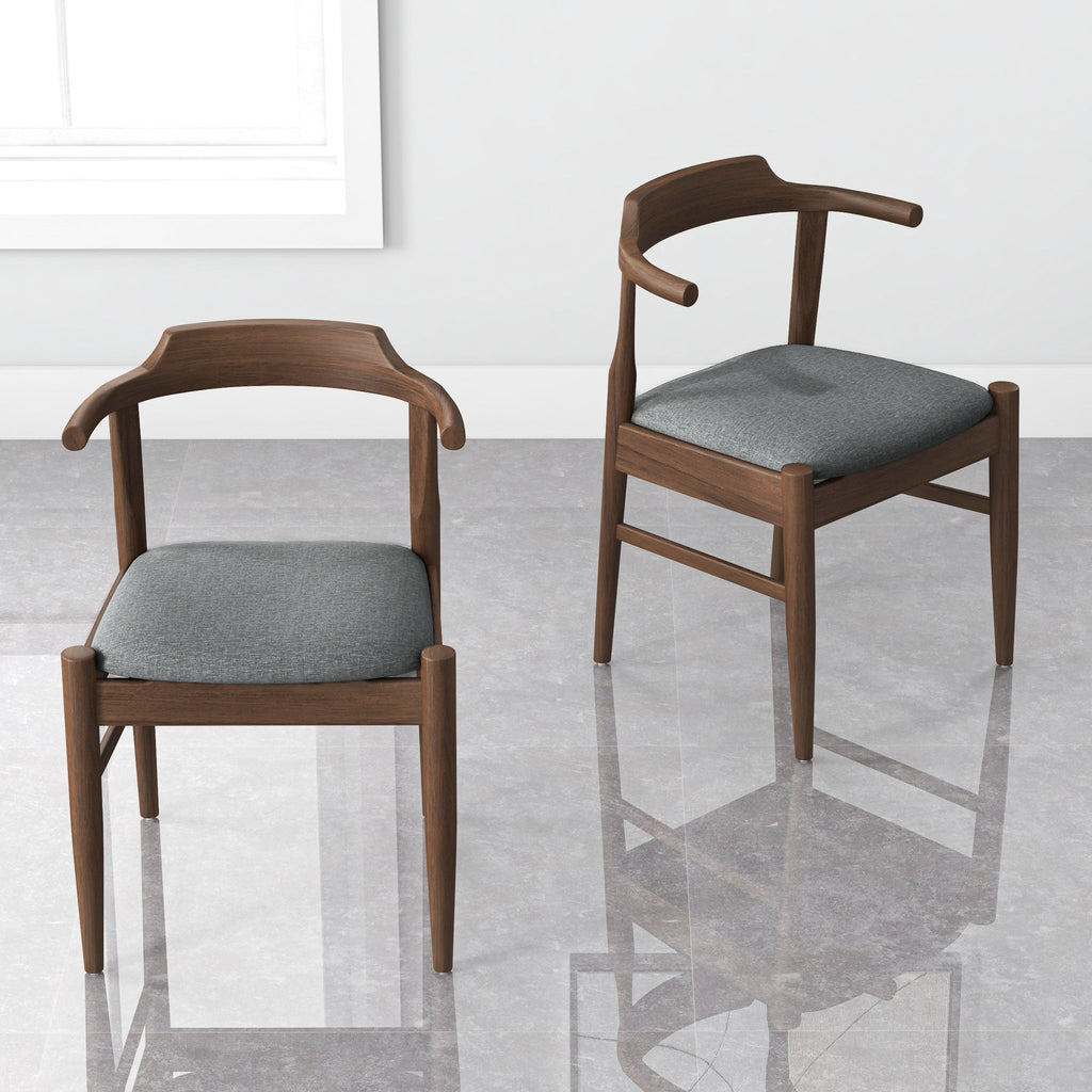 Leon Mid-Century Modern Grey Fabric Dining Chair Set of 2