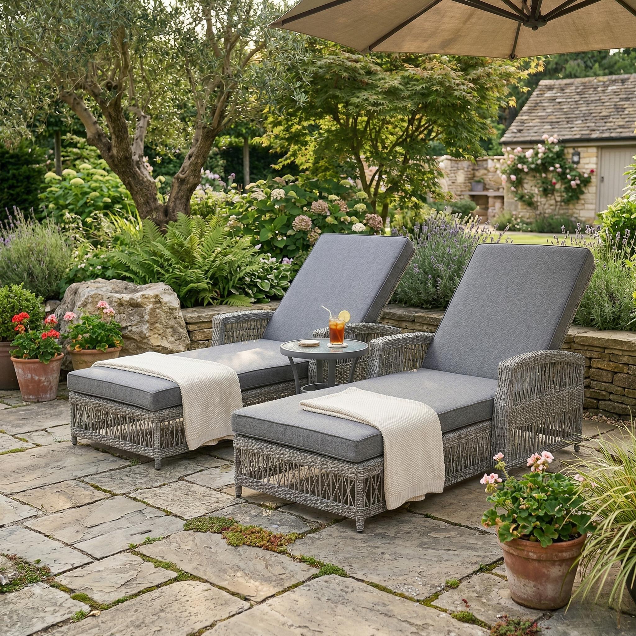 GO 2 Pieces Long Reclining Chaise Lounge Set