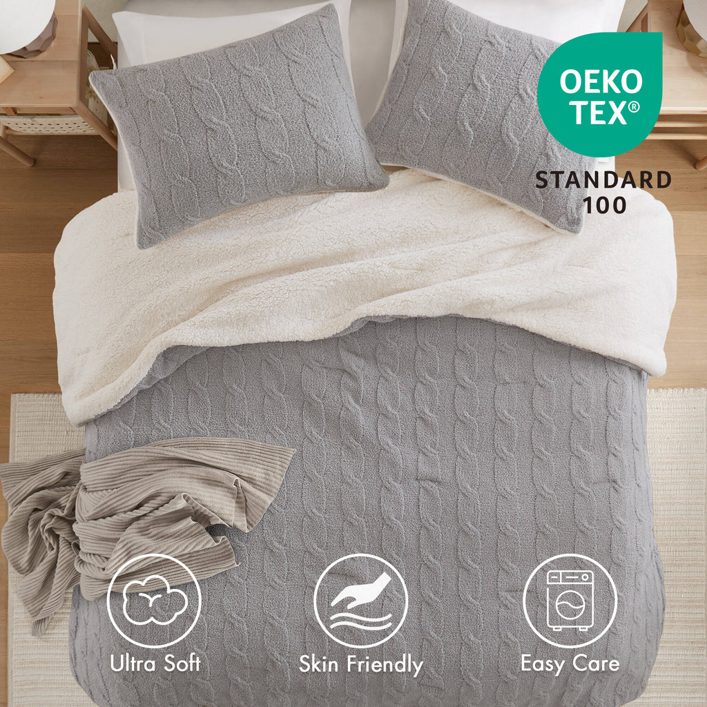 3 Pieces Full/Queen Cable Knit Chenille Comforter Set