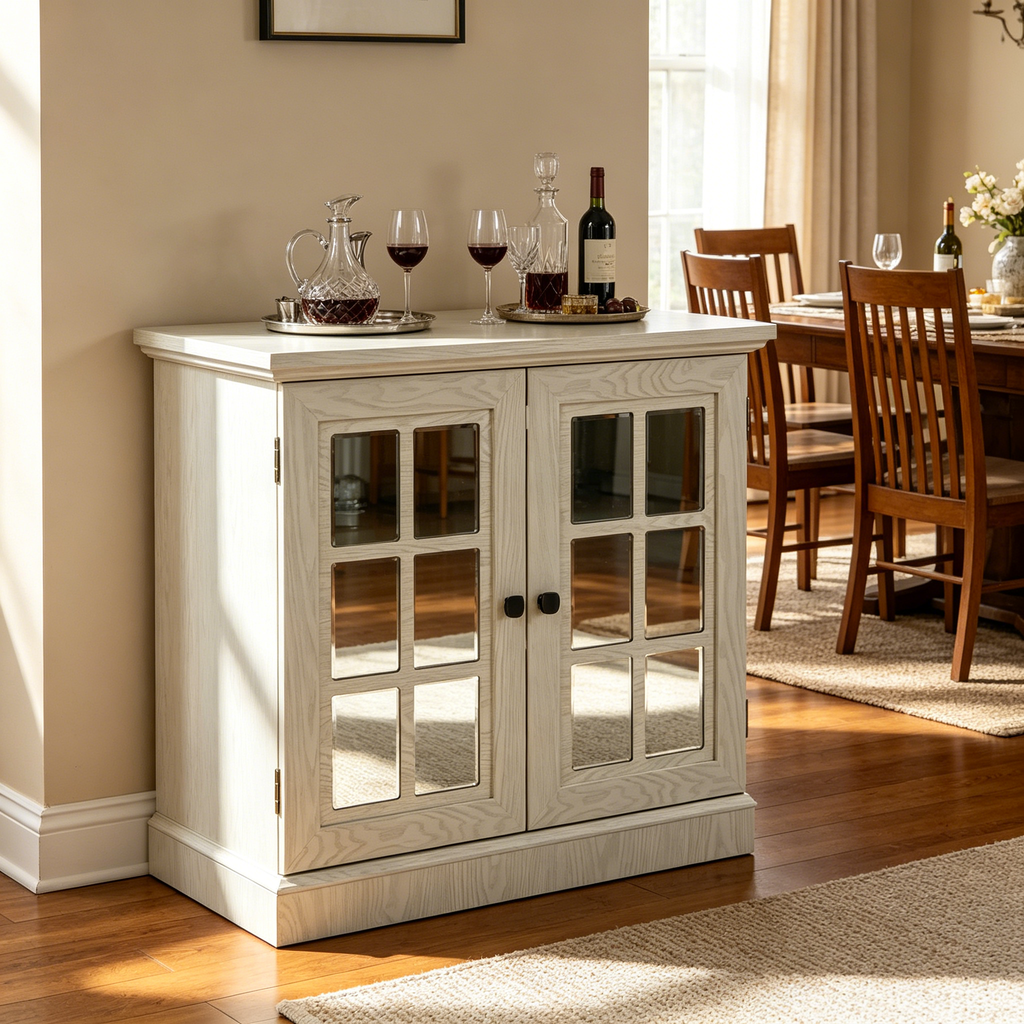 Storage Sideboard Cabinet with Decorative Acrylic Mirrored Doors