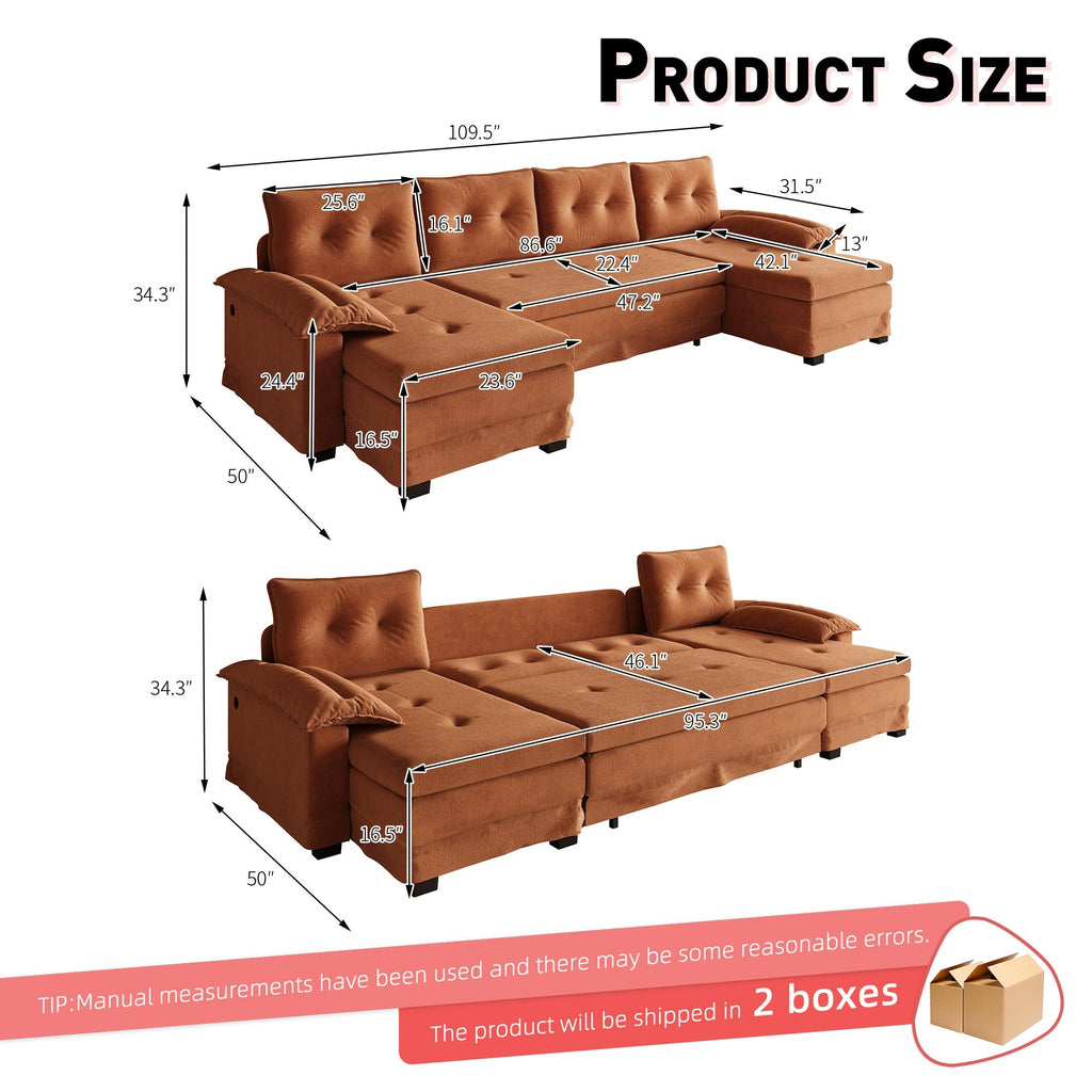 U-Shaped Sleeper Sofa with Pull Out Bed