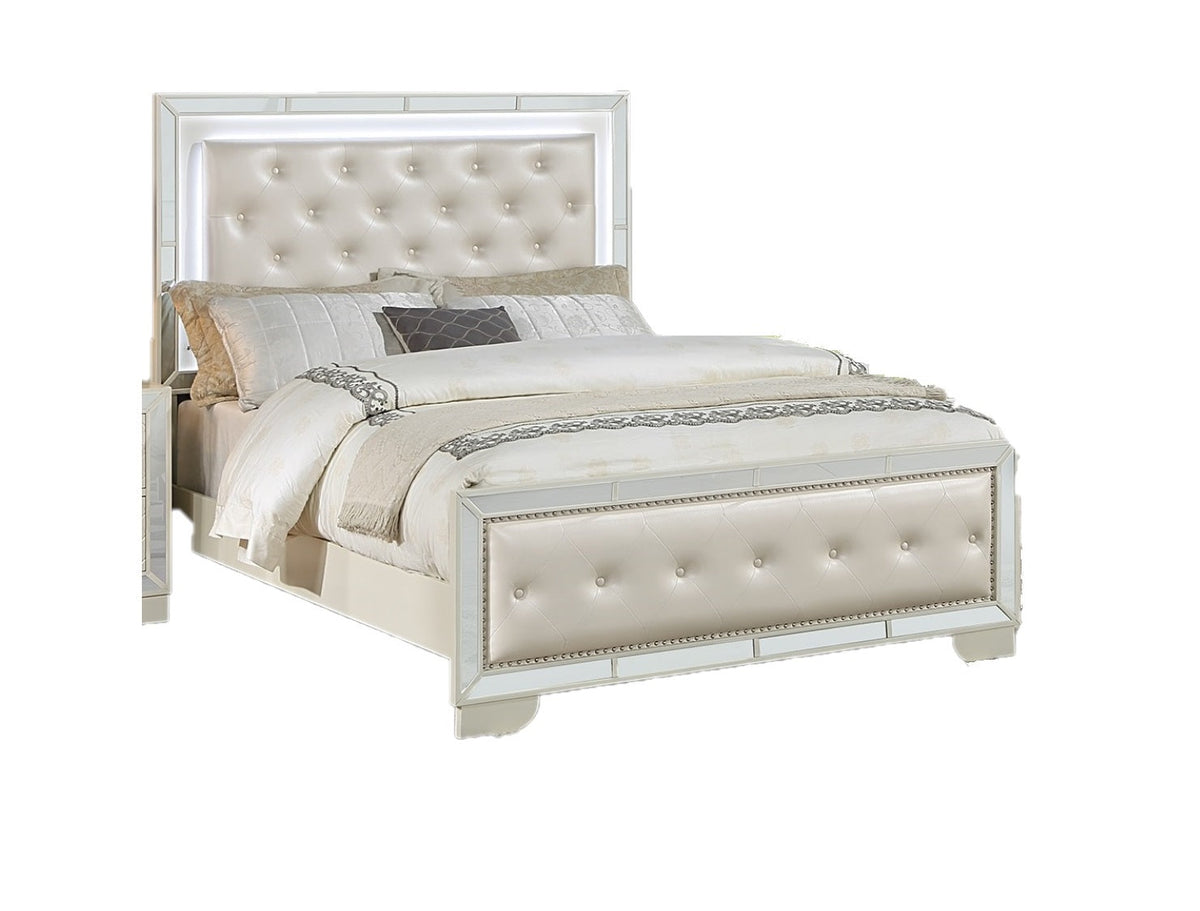 Queen Size Bed with LED and Two Nightstands