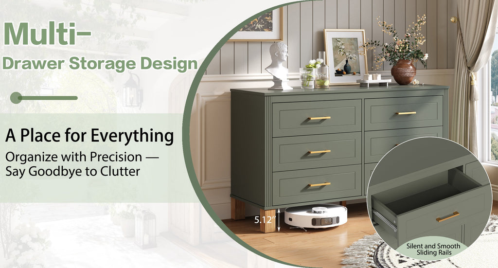 6-Drawer Double Dresser in Olive
